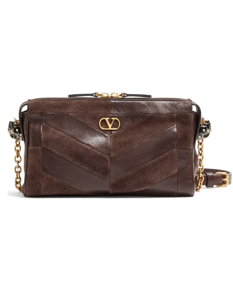 Valentino Garavani Kleine Panthea Umhängetasche aus Wildleder und Nappaleder mit Chevron-Muster - Braun Braun