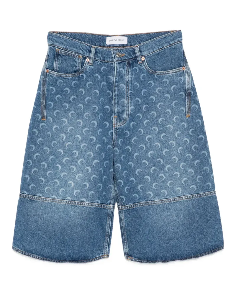 Marine Serre moon-print panelled denim shorts - Blau Blau