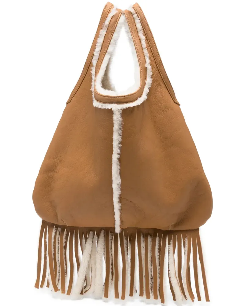 Liska Tasche Schultertasche mit Fransen - Braun Braun