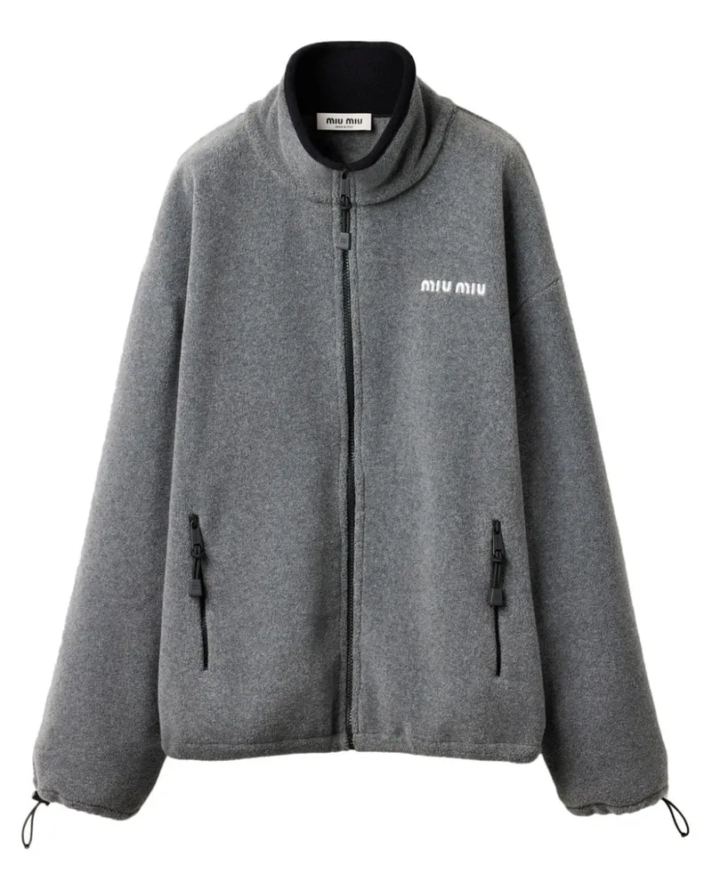 Miu Miu Fleece-Sweatshirt mit Logo-Stickerei - Grau Grau