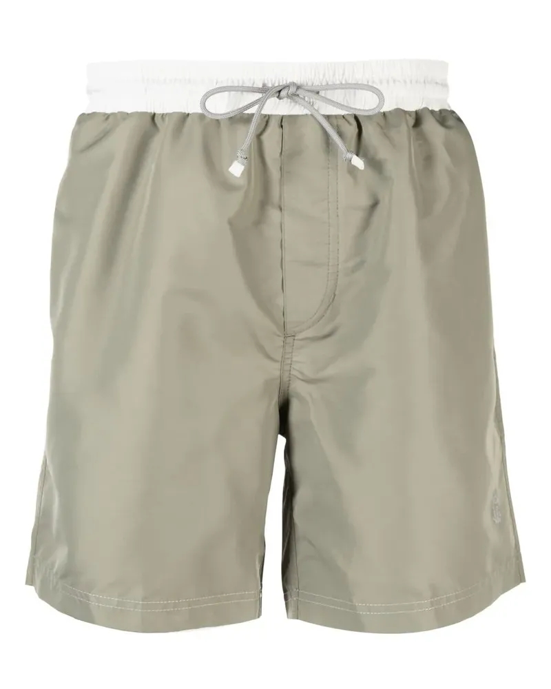 Brunello Cucinelli Badeshorts mit Logo-Stickerei - Grün Grün