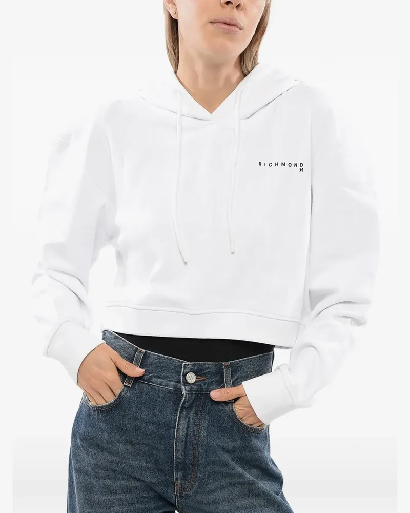 John Richmond logo-print cropped hoodie - Weiß Weiß