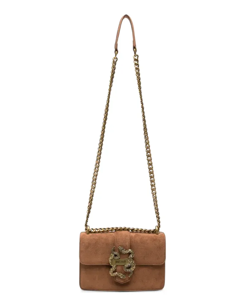 Just Cavalli snake-plaque suede shoulder bag - Braun Braun