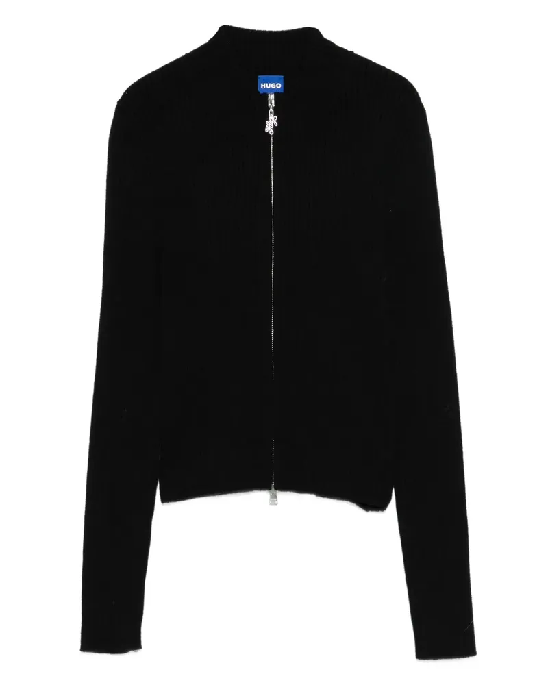 HUGO BOSS Gerippter Cardigan mit Reißverschluss - Schwarz Schwarz