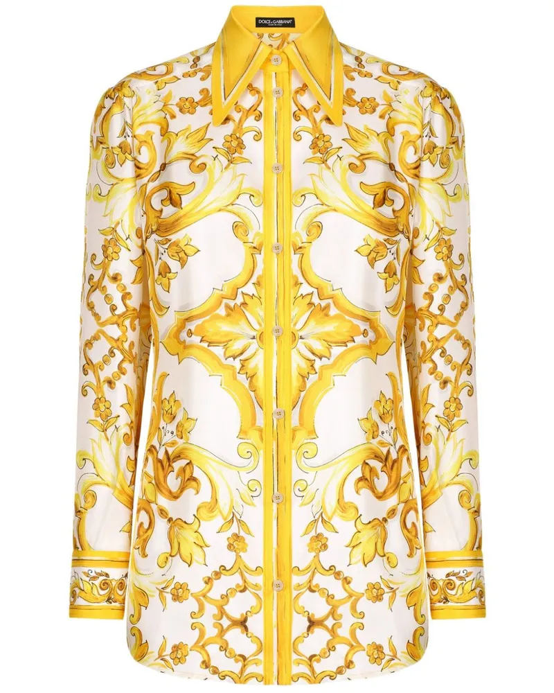 Dolce & Gabbana Seidenhemd mit Majolica-Print - Gelb Gelb