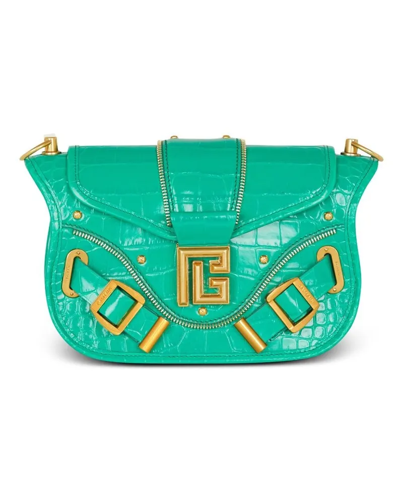 Balmain Blaze Schultertasche mit Kroko-Effekt - Grün Grün