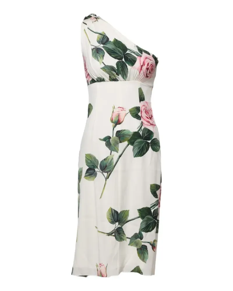 Dolce & Gabbana Drapiertes Midikleid mit Rosen-Print - Weiß Weiß