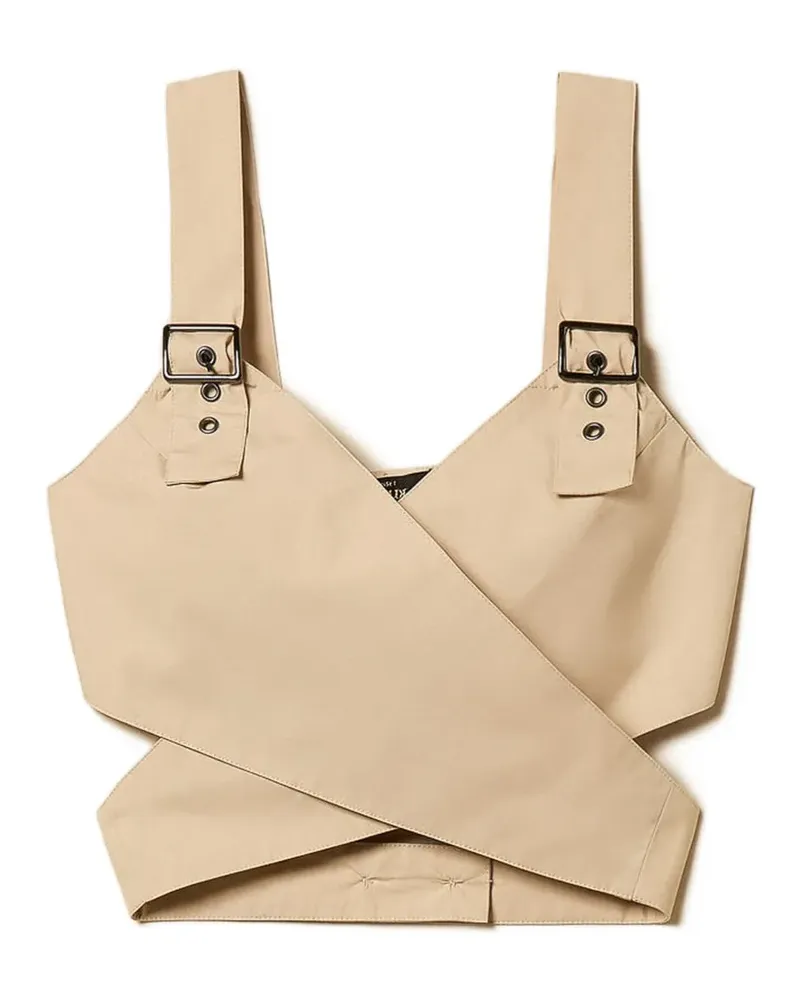 Twin-Set buckled poplin top - Nude Nude