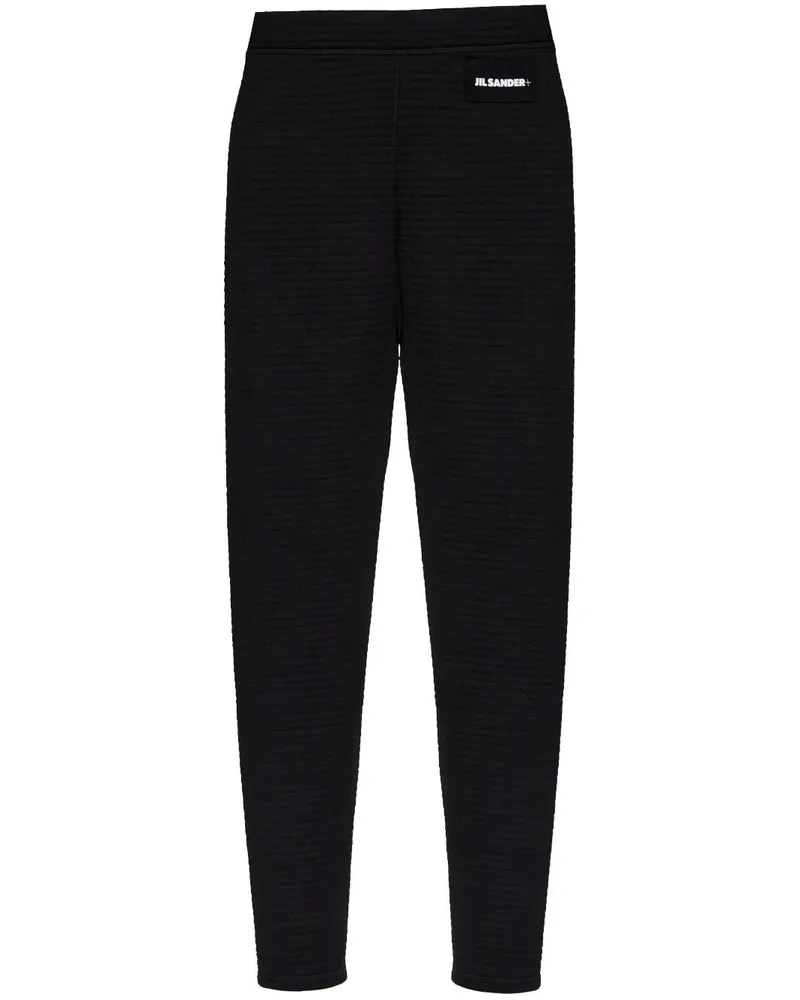 Jil Sander Gerippte Leggings mit Logo-Patch - Schwarz Schwarz