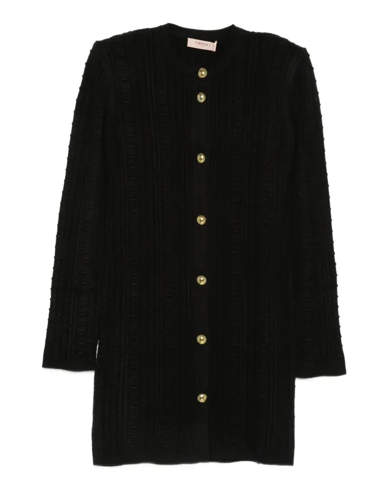 Twin-Set Geknöpftes Minikleid mit Zopfmuster - Schwarz Schwarz