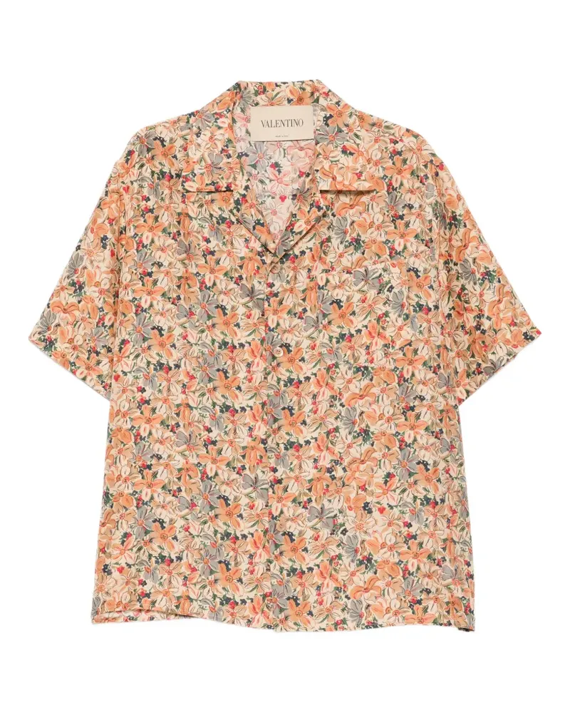 Valentino Garavani floral-print camp-collar button-down silk shirt - Nude Nude