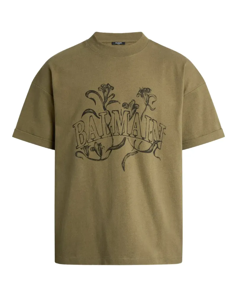 Balmain Bedrucktes  Bloom T-Shirt - Grün Grün
