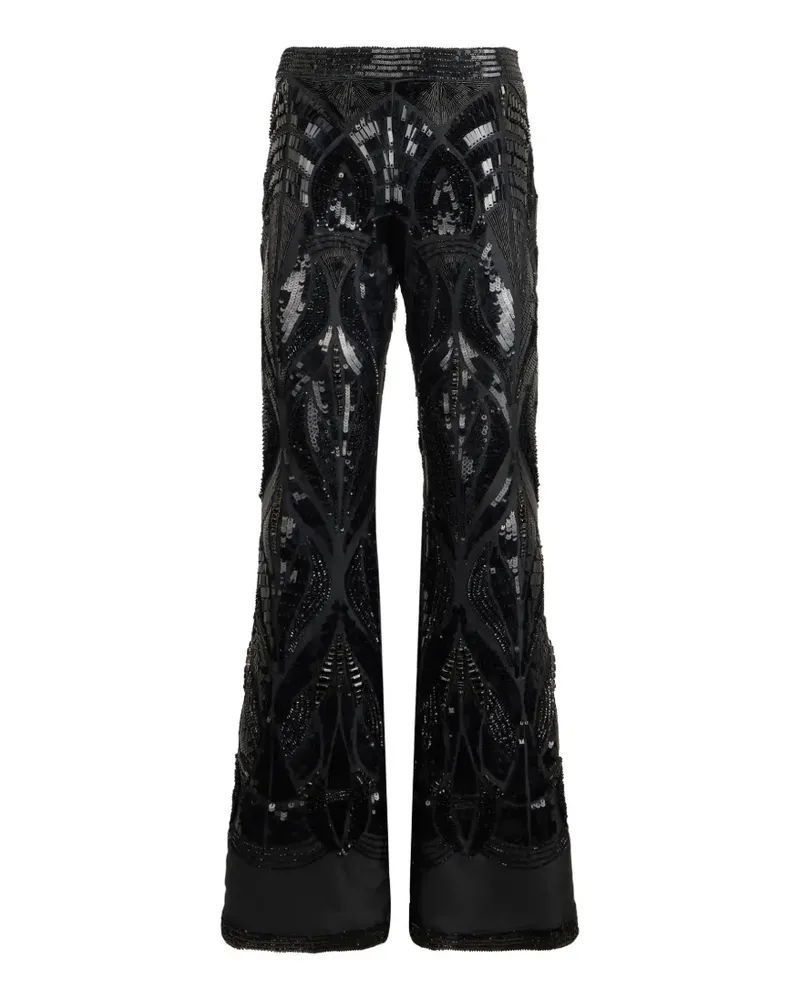 Alberta Ferretti Palazzohose mit Pailletten und dekorativem Muster - Schwarz Schwarz