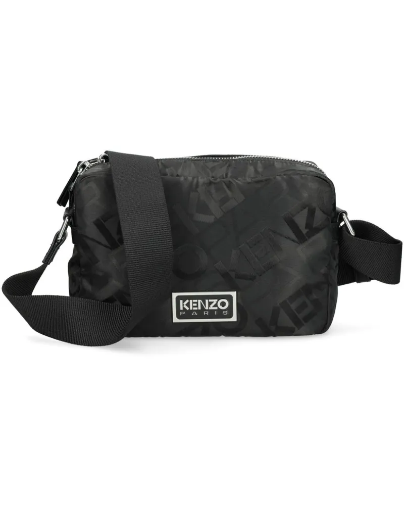 Kenzo logo-patch zipped messenger bag Schwarz