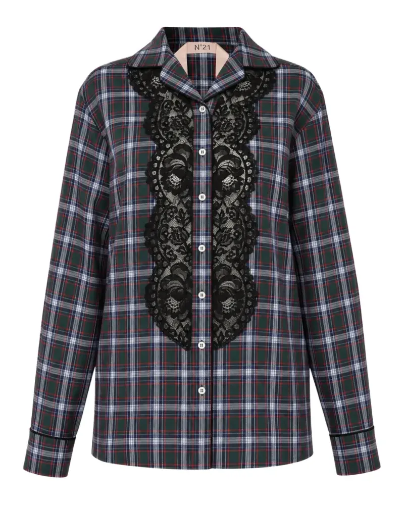 N° 21 lace-panel tartan shirt - Grün Grün