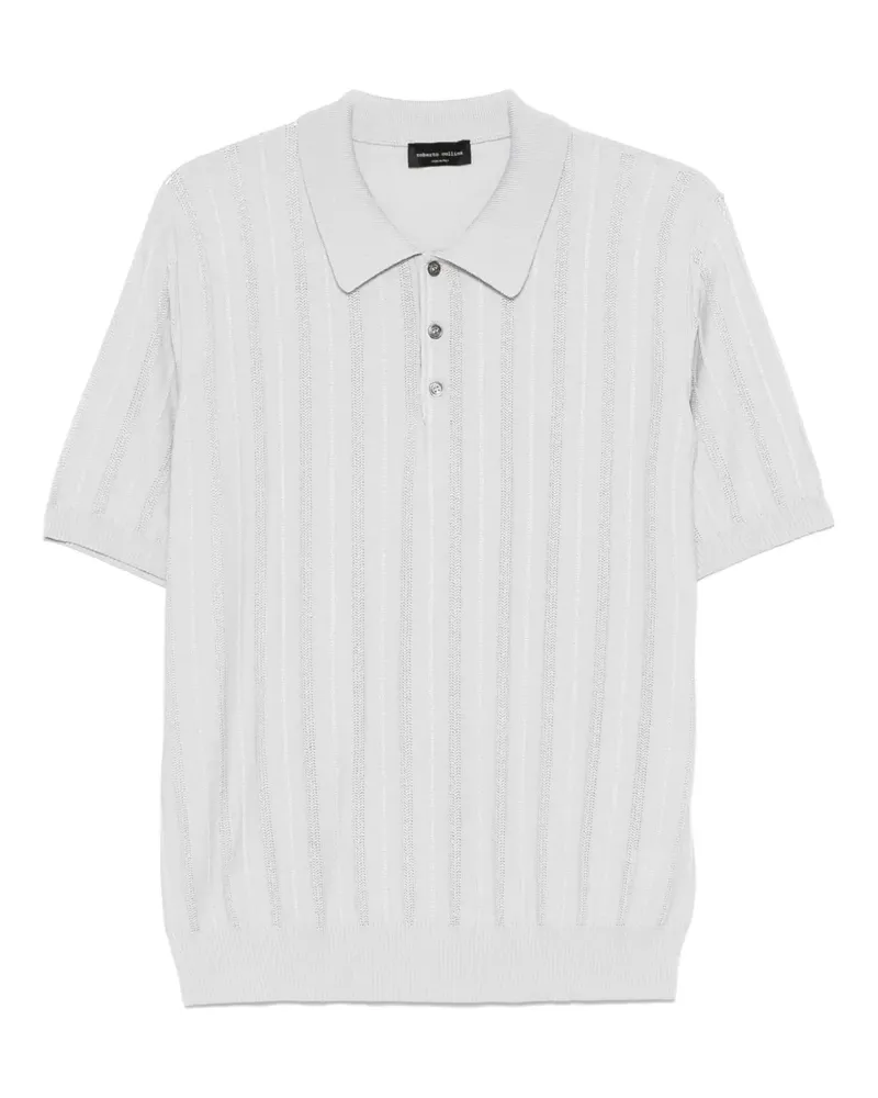 Roberto Collina Poloshirt mit Lochstrickmuster - Grau Grau