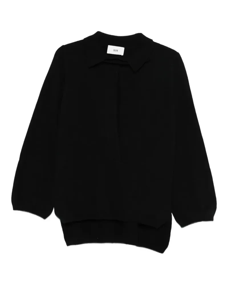 SOLOTRE Pullover mit Poloshirtkragen - Schwarz Schwarz