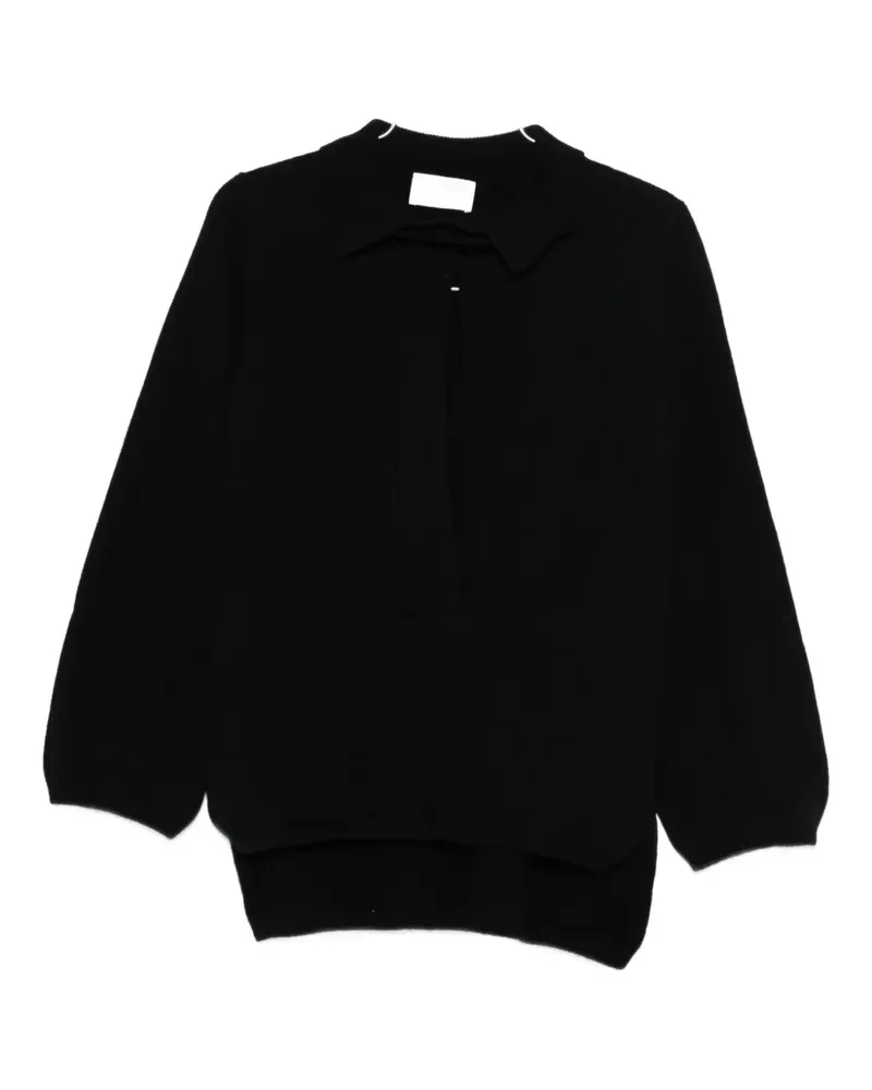 SOLOTRE Pullover mit Poloshirtkragen - Schwarz Schwarz