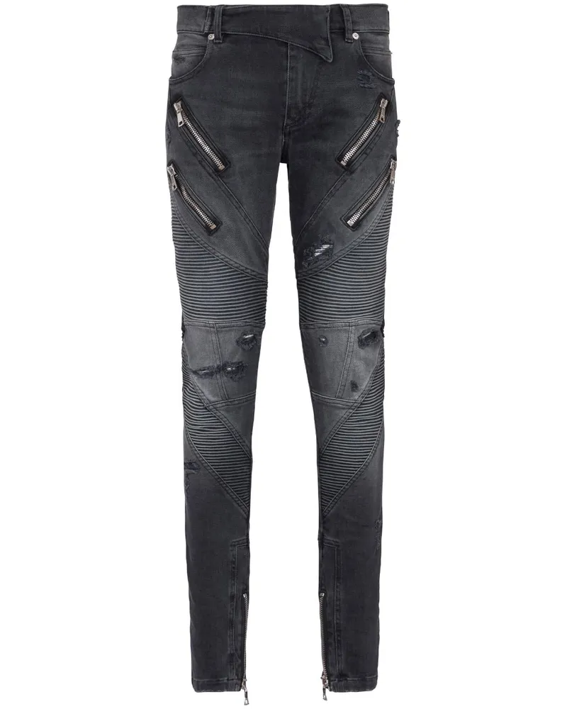 Balmain Skinny-Jeans in Distressed-Optik Grau