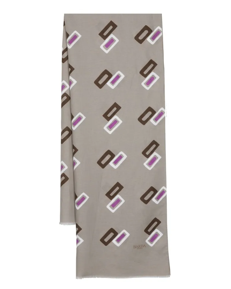 BARBA Ausgefranster Schal mit Print - Grau Grau