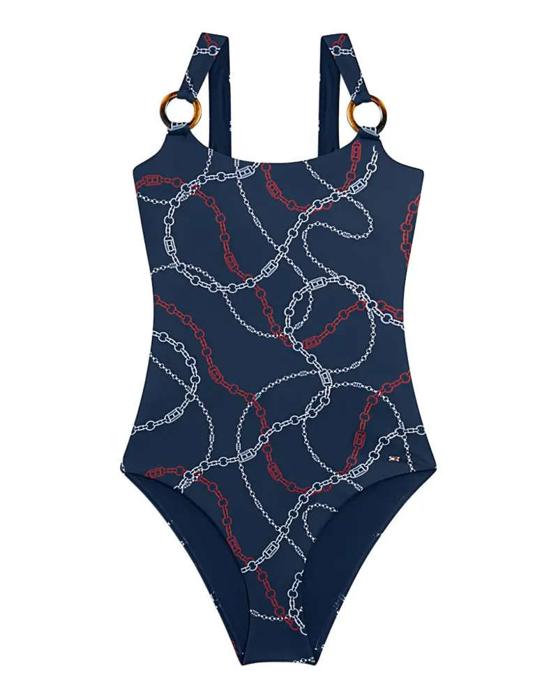 Tommy Hilfiger chain-print swimsuit - Blau Blau