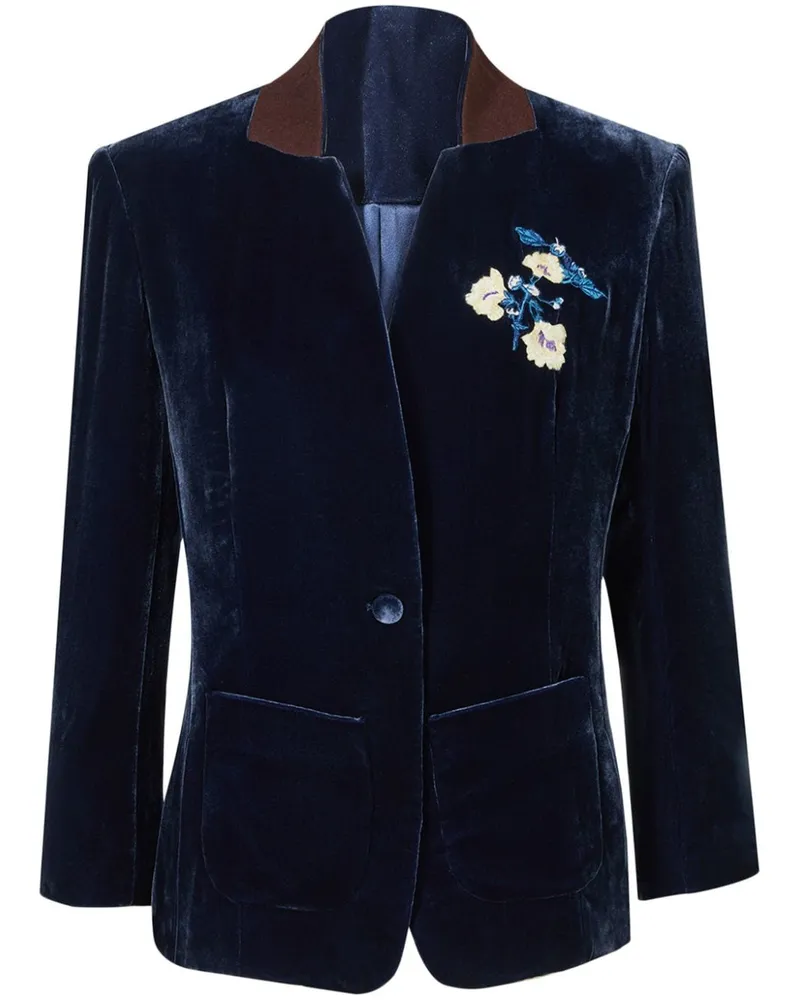 Shanghai Tang Bestickter Samt-Blazer Blau