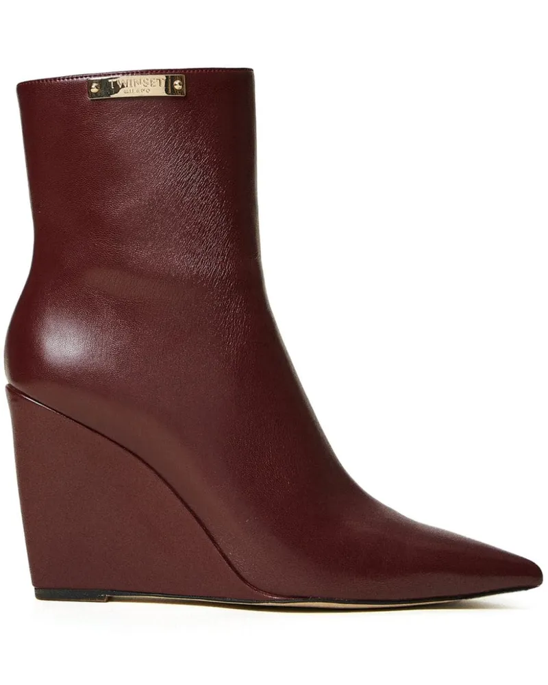 Twin-Set Stiefeletten mit Logo-Schild 100mm - Rot Rot