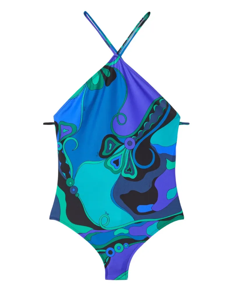 Emilio Pucci Asymmetrischer Neckholder-Badeanzug - Blau Blau