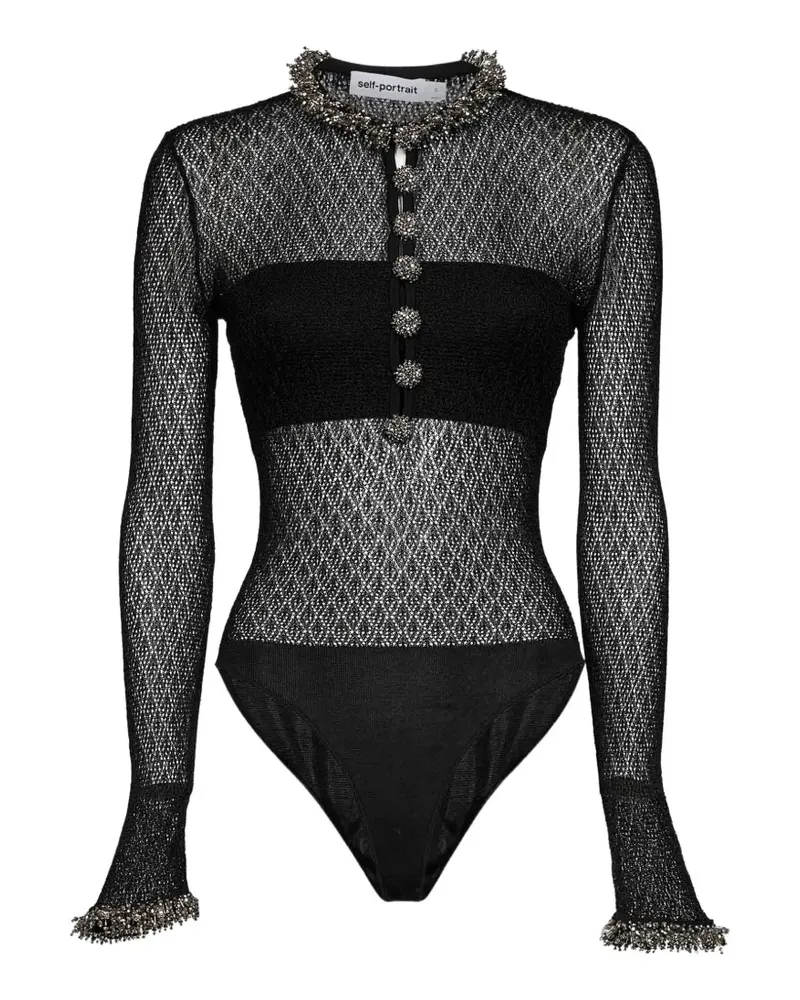 Self-Portrait bead-embroidered mesh bodysuit - Schwarz Schwarz