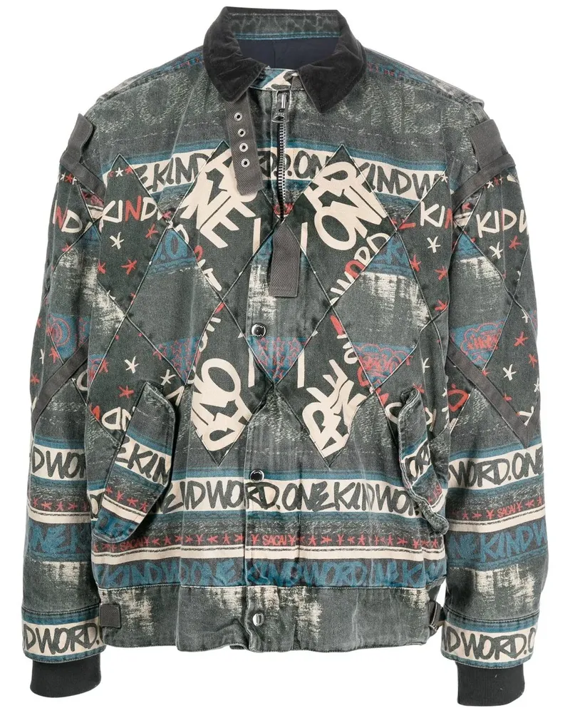 Sacai Bomberjacke mit Slogan-Print - Grau Grau