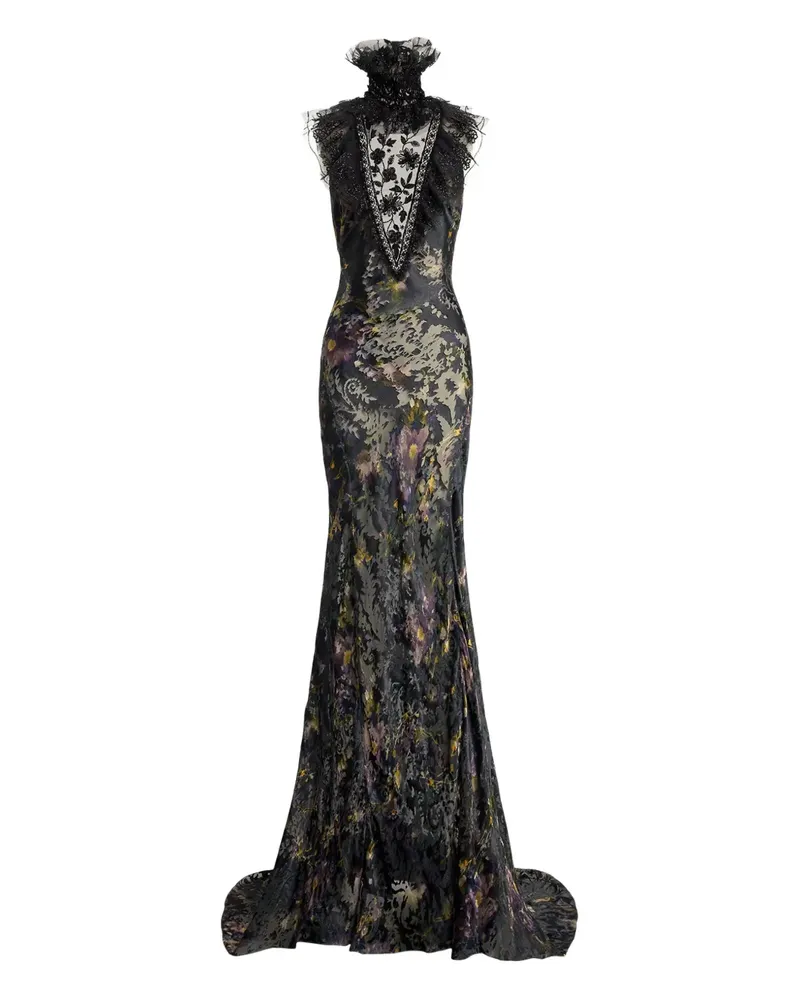Ralph Lauren floral-print ruffled high-neck maxi dress - Grün Grün