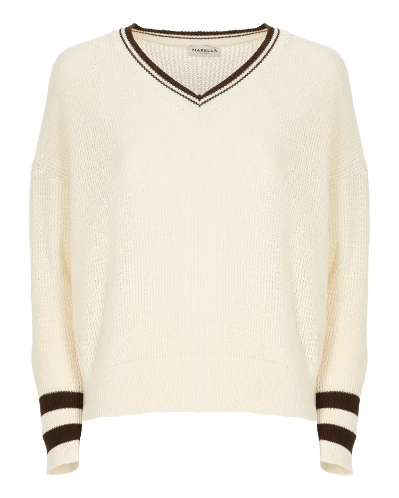 MARELLA Mlsfestoso V-neck striped-trim sweater - Nude Nude