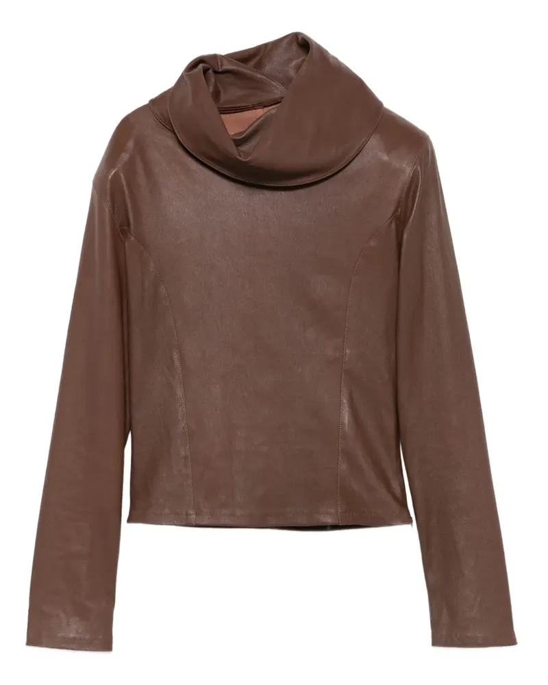 ALMAZ Lederbluse mit Wasserfallkragen - Braun Braun