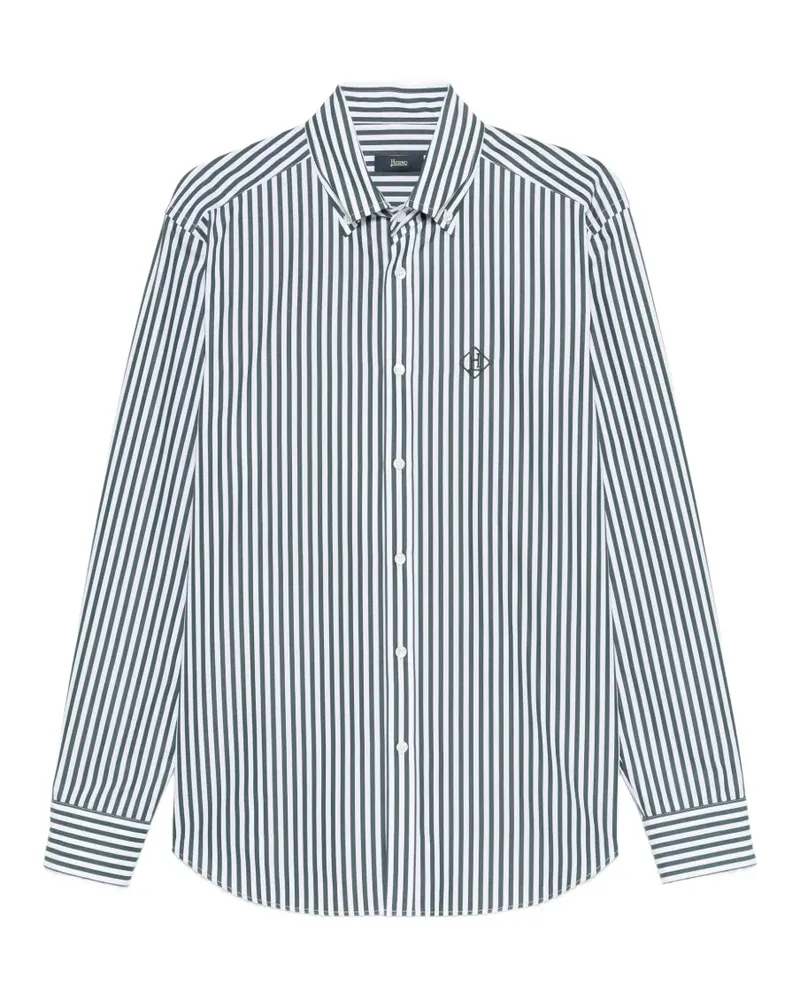 Herno Gestreiftes Hemd mit Logo-Stickerei - Grün Grün