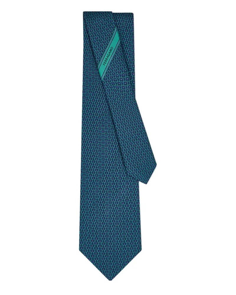 Ferragamo Seidenkrawatte mit Gancini-Print - Blau Blau