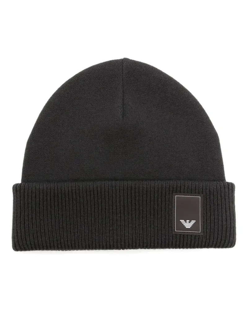 Emporio Armani Gerippte Beanie mit Logo-Schild - Grau Grau