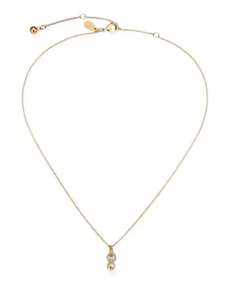 Jimmy Choo Goldener Metallanhänger mit Perlen- und Kristallwürfel Gold