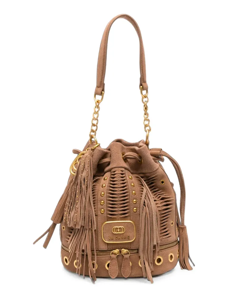 LA CARRIE Apallosa fringed stud-embellished bucket bag - Braun Braun