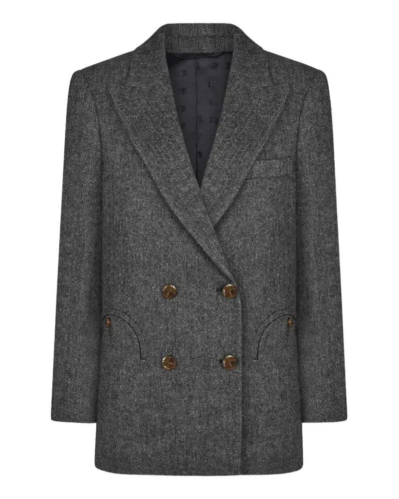Blazé Milano Doppelreihiger Everyday Blazer mit Fischgrätenmuster - Schwarz Schwarz