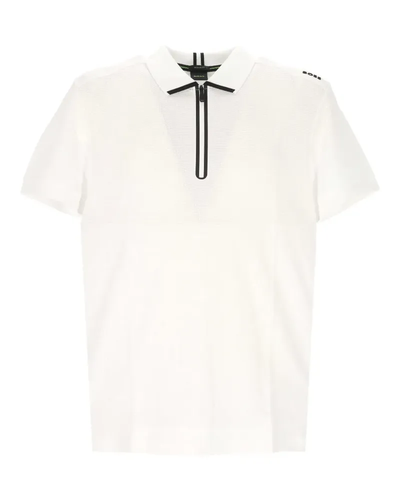 HUGO BOSS waffle-knit zip-up polo shirt - Weiß Weiß