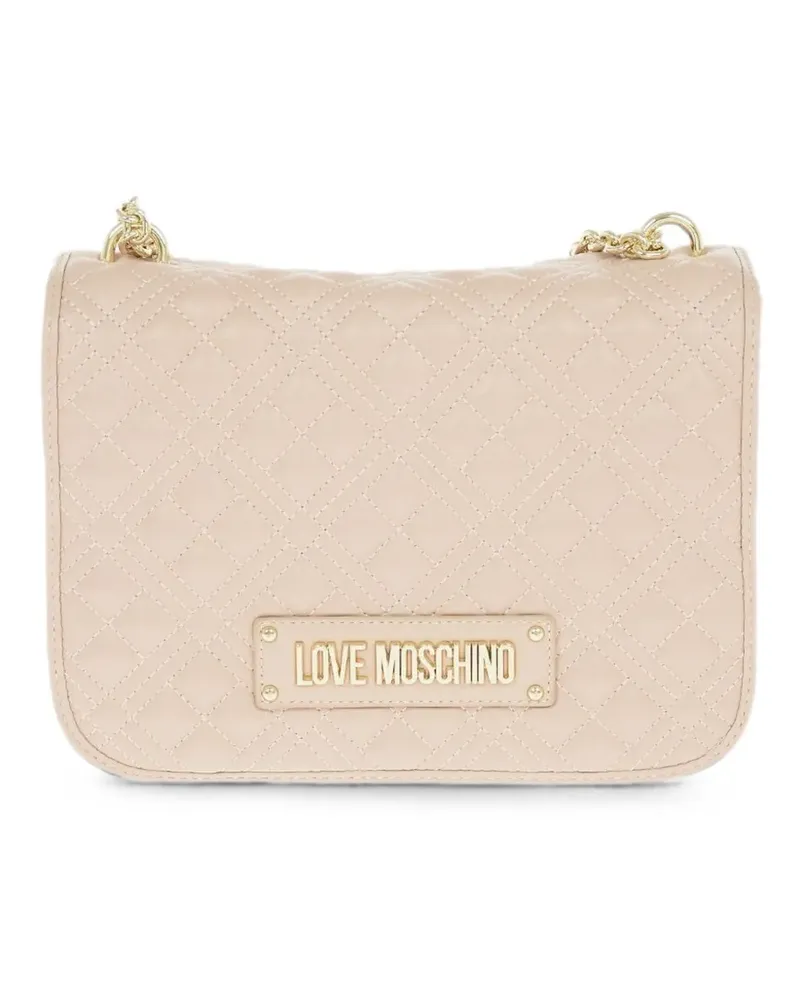 Moschino quilted logo-plaque shoulder bag - Nude Nude