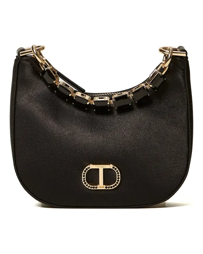 Twin-Set Verzierte Mini-Tasche in Sichelform - Schwarz Schwarz