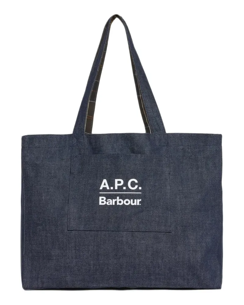 Barbour x A.P.C wendbare Schultertasche mit Logo-Print - Blau Blau