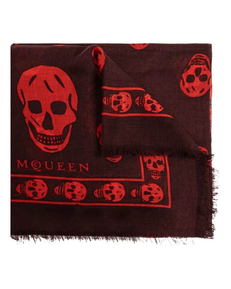 Alexander McQueen Fransenschal mit Totenkopf-Muster - Braun Braun