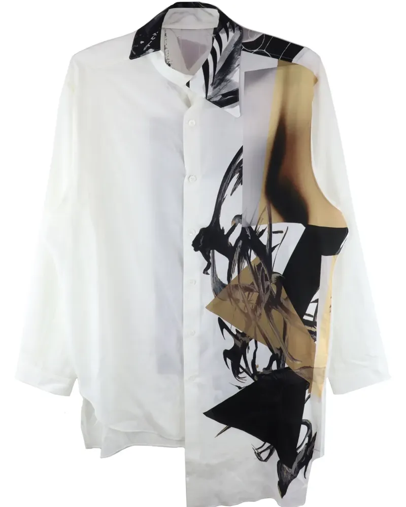 Yohji Yamamoto Hemd mit abstraktem Print - Weiß Weiß