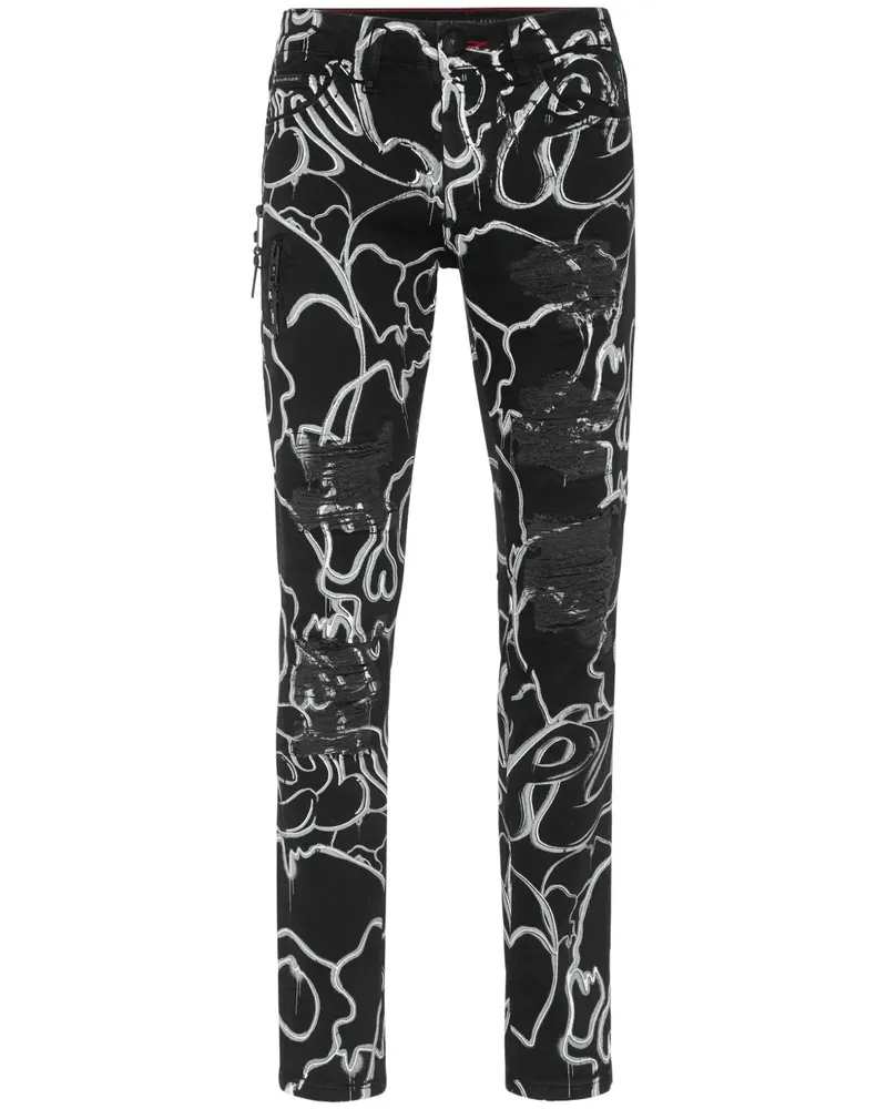 Philipp Plein Skull&Bones Straight-Leg-Jeans - Schwarz Schwarz