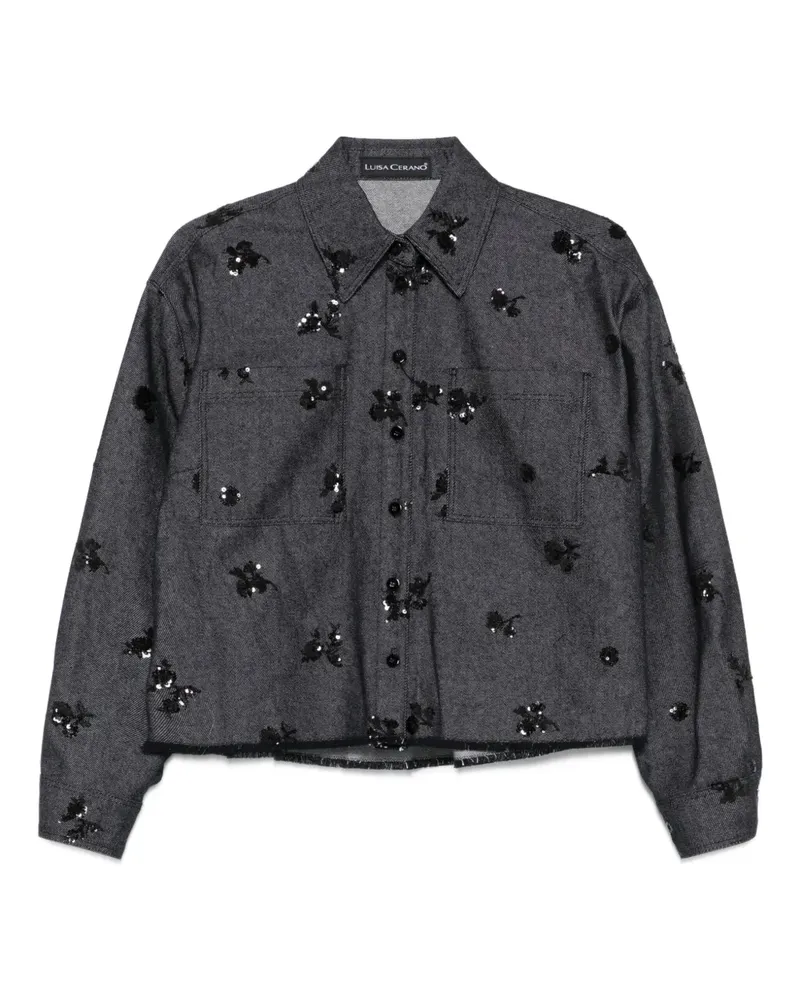 Luisa Cerano Paillettenverzierte Jacke mit ausgefransten Kanten - Blau Blau