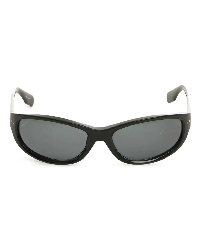 Yohji Yamamoto Sonnenbrille mit ovalem Gestell - Schwarz Schwarz