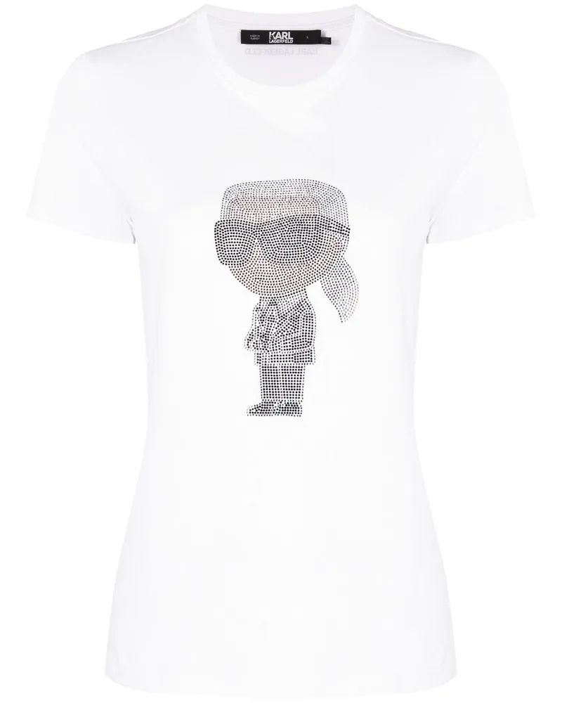 Karl Lagerfeld Ikon T-Shirt mit Strassverzierung - Weiß Weiß