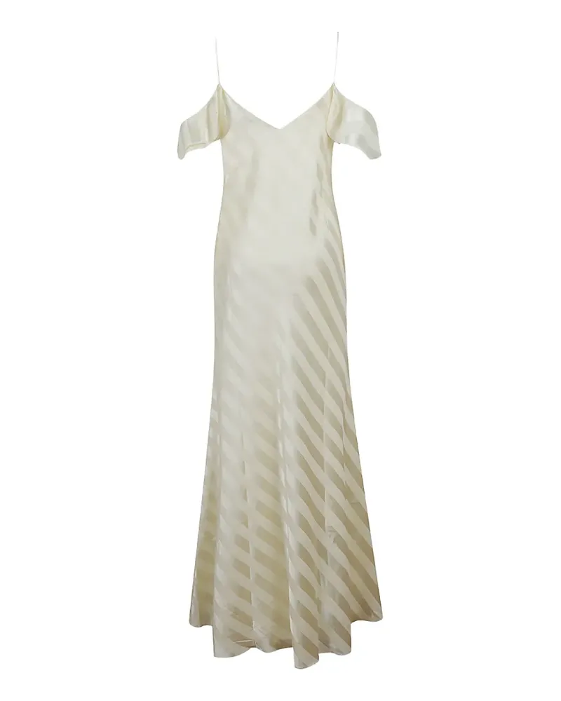 Self-Portrait striped bow-detail dress - Nude Nude